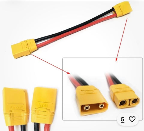 12 AWG XT90 male to XT60 female LiPo battery adapter cable